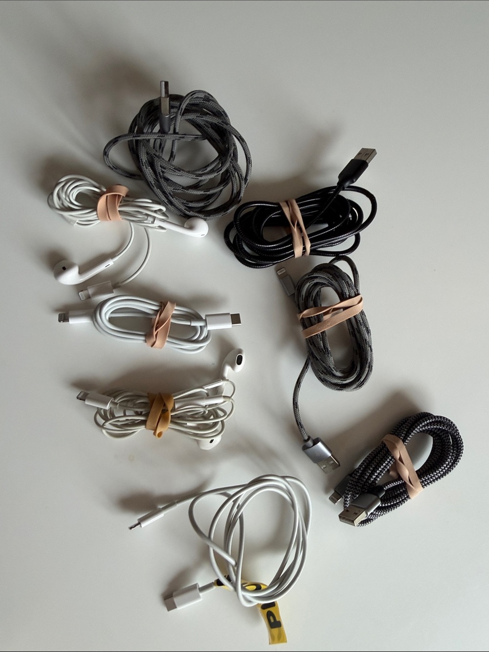 Mixed Charging & Audio Cables Bundle - Black, White, Gray